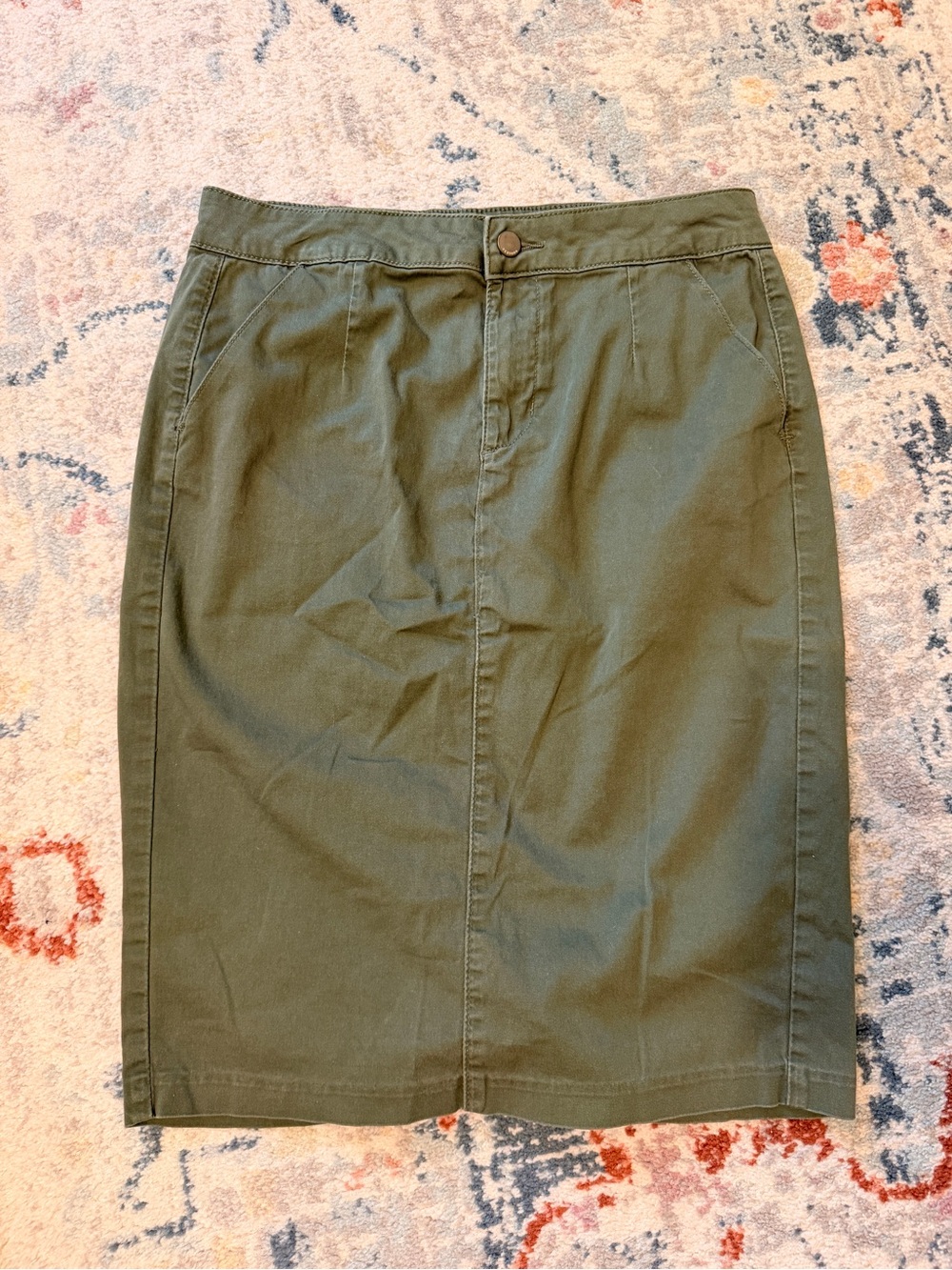 Versonal Olive Green Pencil Skirt Size 8 Modern Fit Knee Length Pockets